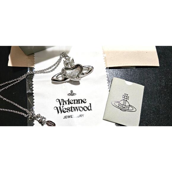 Vivienne Westwood Necklace Large Orb Heart Silver Black - Picture 4 of 4